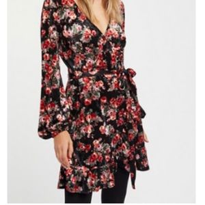 Free people floral velvet wrap dress
